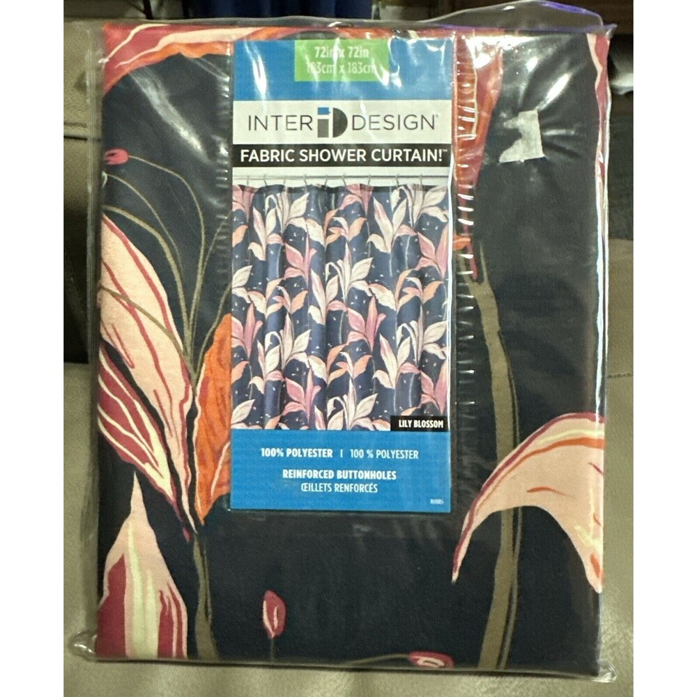 Inter Design Lily Blossom Floral Polyester Shower Curtain 72”x72" Reinforced New